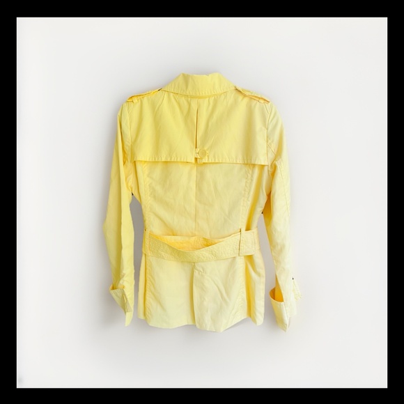 GEORGE Yellow Double-Breasted Trench Coat Belted Cotton Windbreaker Jacket L - Picture 3 of 17